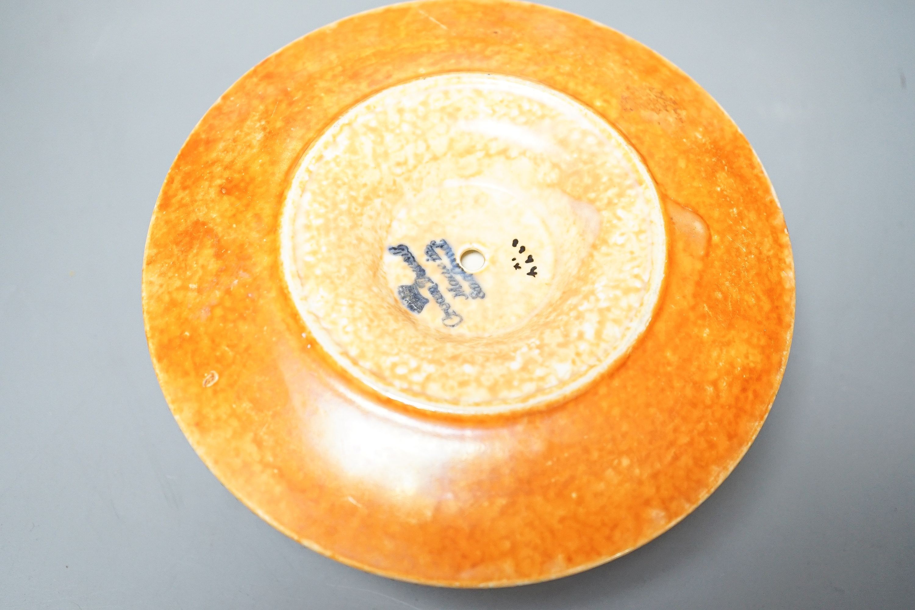 A Charlotte Rhead sandwich tray, patch-pattern dish and a Persian Rose pattern vase, latter 17cm